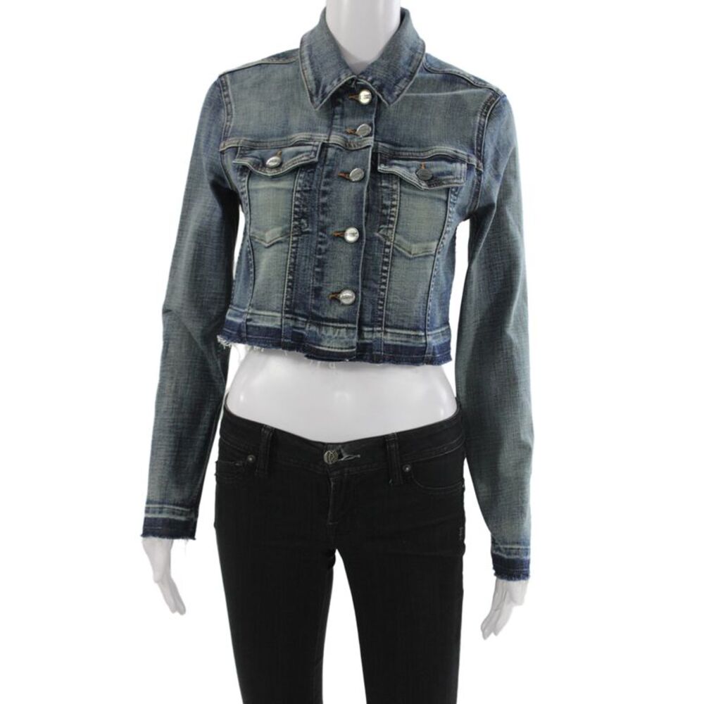 Ganni Womens Dark Blue Organic Cotton Button Collared Jacket Size 34